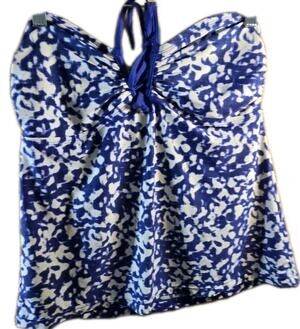 Converse Womens Size L Tankini Navy/White Wireless Lined Halter Spotted Swimwear